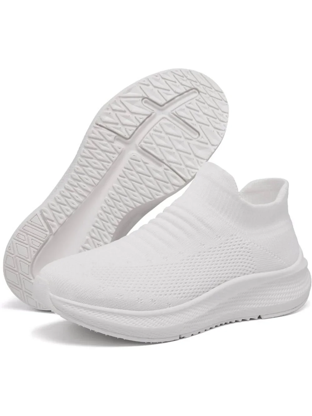 Women's White Comfort Lightweight Sock Work Mesh Slip on Casual Sneaker Shoes